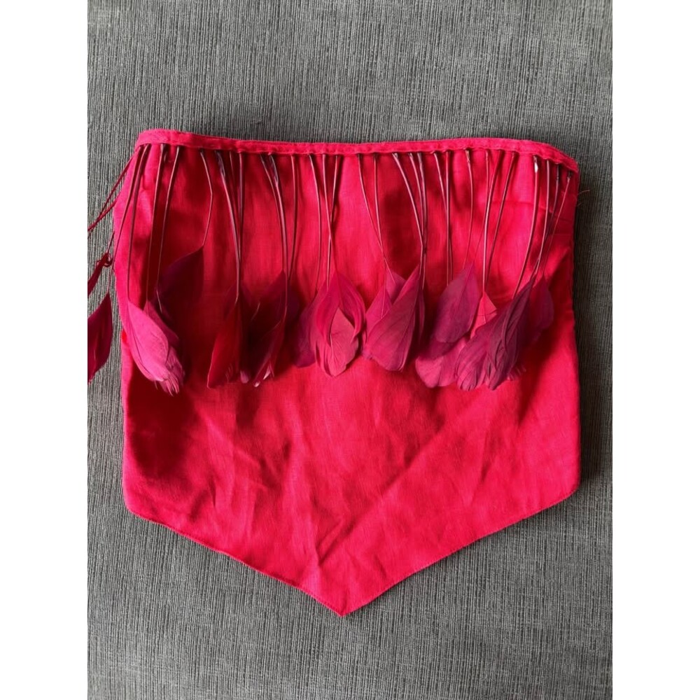 Claude Tulum Red Feather linen Handkerchief Crop Top – Festival Boho Resort Wear